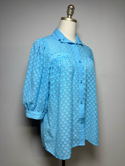 Women Size XS Smythe Blue Embroidered Dot Pre-Owned Button-Down Blouse
