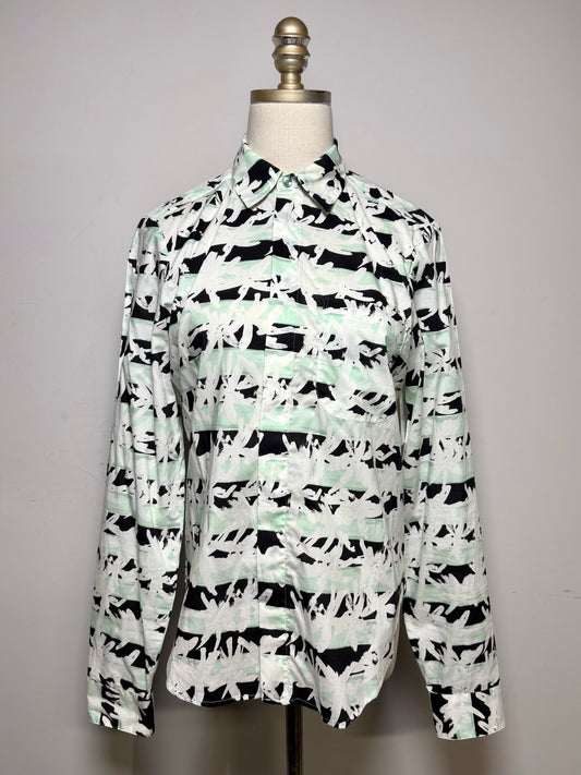 Size 36 (XS) Kenzo White, Black, Mint Green Geometric Print Women's Shirt