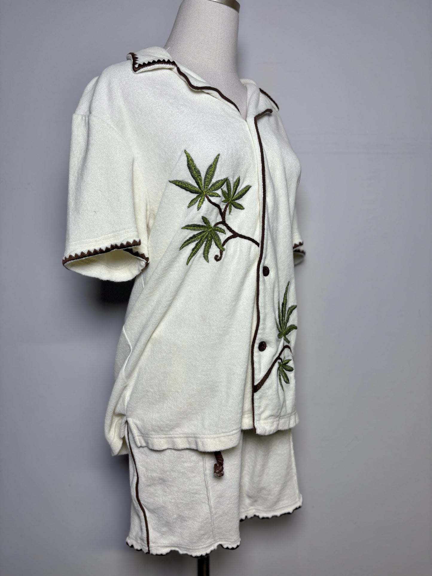 Tommy Bolo Cream 100% Organic Cotton Terry Embroidered Palm Men's S 2-Piece Set