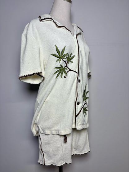 Tommy Bolo Cream 100% Organic Cotton Terry Embroidered Palm Men's S 2-Piece Set