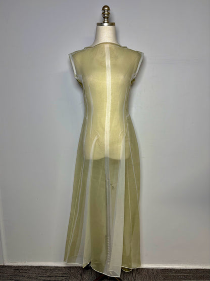 Women Size 3 (L) Yohji Yamamoto Sage Green Iridescent Sheer Vintage Dress