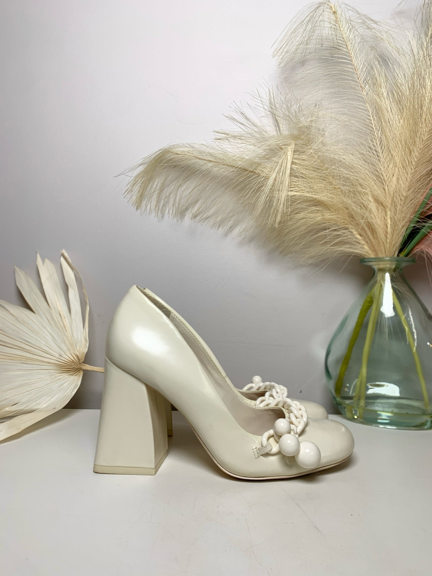 W Shoe Size 6.5 Tory Burch Cream Leather Cowhide Heels