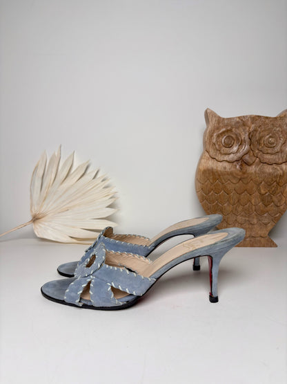 W Shoe Size 39 (9 US) Christian Louboutin Powder Blue Leather Suede Heels