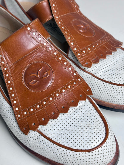 W Shoe Size 8 Walter Genuin Kiltie White, Caramel Leather Vintage Golf Shoes