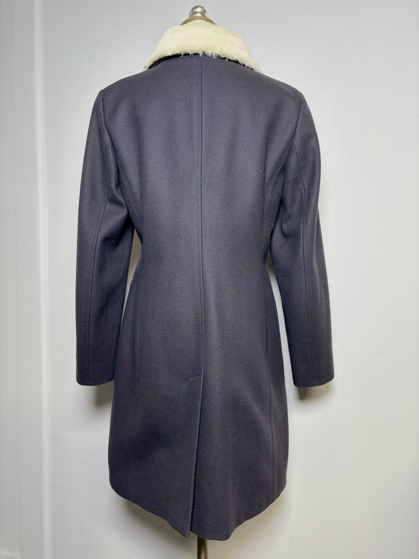 Women Size 46 (10, US) Peserico Blue Solid Fleece Wool, Cashmere Blend Coat