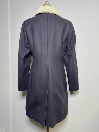 Women Size 46 (10, US) Peserico Blue Solid Fleece Wool, Cashmere Blend Coat
