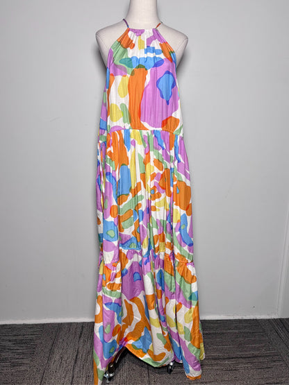 Women Size M Cult Gaia Multi-Color Floral Print Maxi Silk Tiered Dress