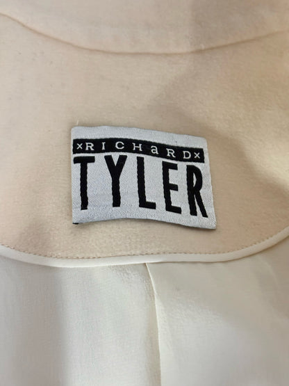 Women Size 4 Richard Tyler Collection Cream Solid Vintage 100% Wool Coat