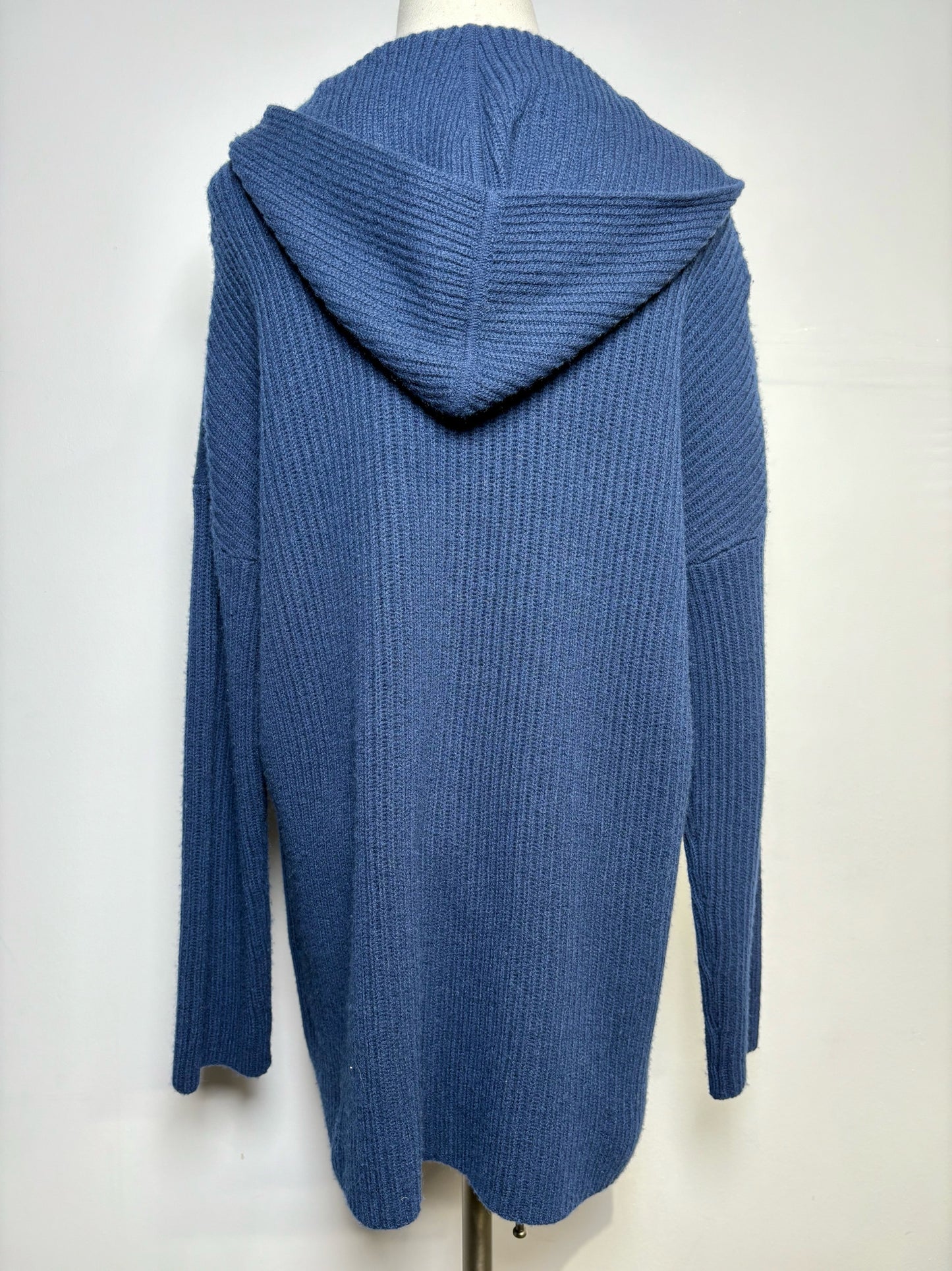 Women Size M Kinross Navy Blue Ribbed Zip Front Hoodie Cashmere Sweater