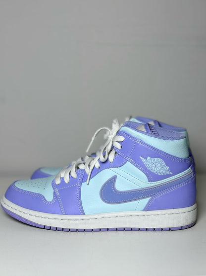 W Shoe Size 8.5 Nike Jordan 1 Mid Purple Aqua Leather High Top Sneakers