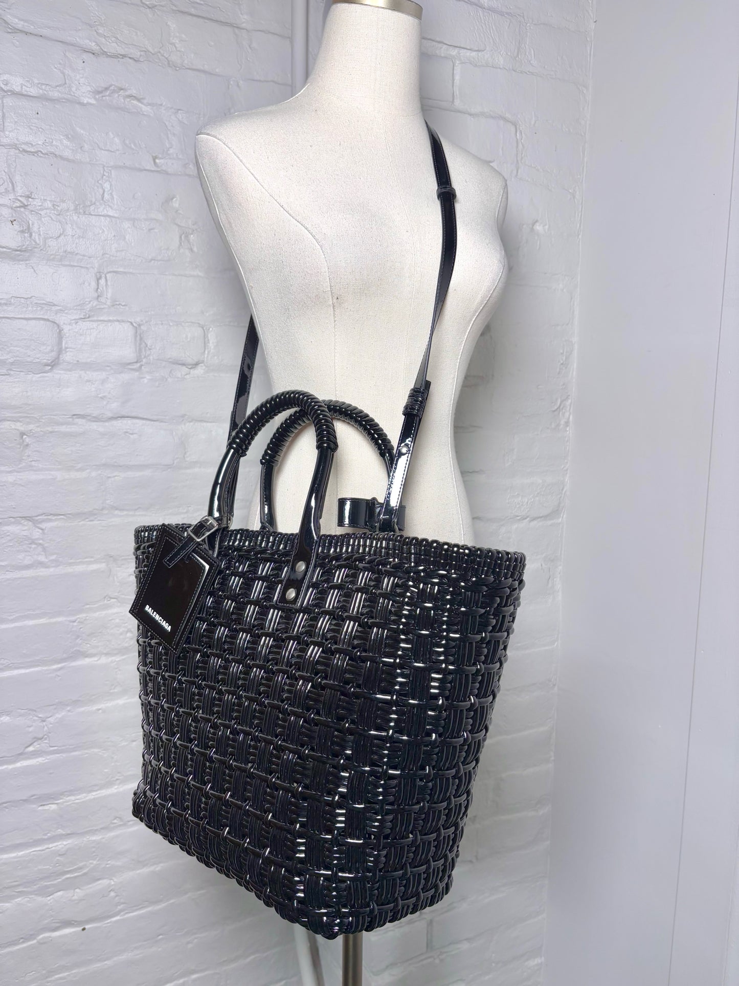 Balenciaga Woven PVC Black Bistro Tote Bag