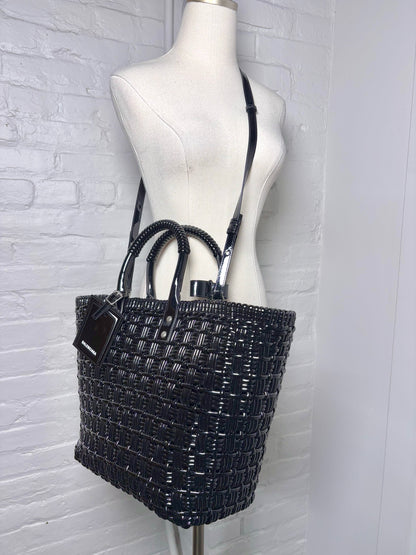 Balenciaga Woven PVC Black Bistro Tote Bag