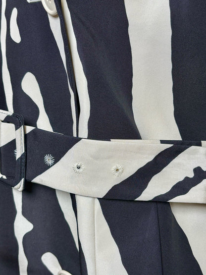 Women Size 8 Christian Dior Black, Cream Zebra Silk Trench Coat