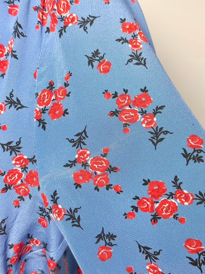 Women Size M Intermix Blue Floral Print Wrap Blouse