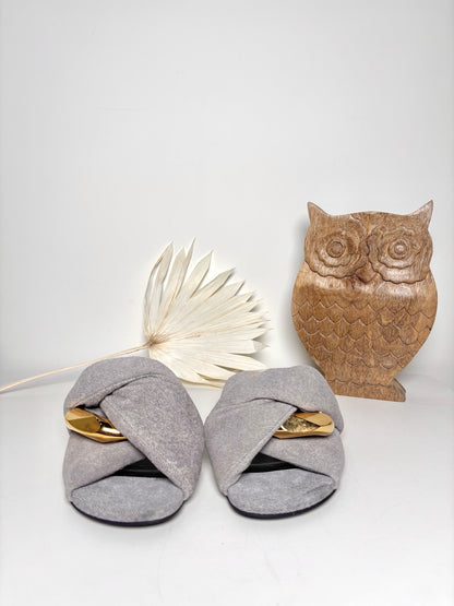 W Shoe Size 38 JW Anderson Gray Denim Cowhide Sole Twist Chain Sandals