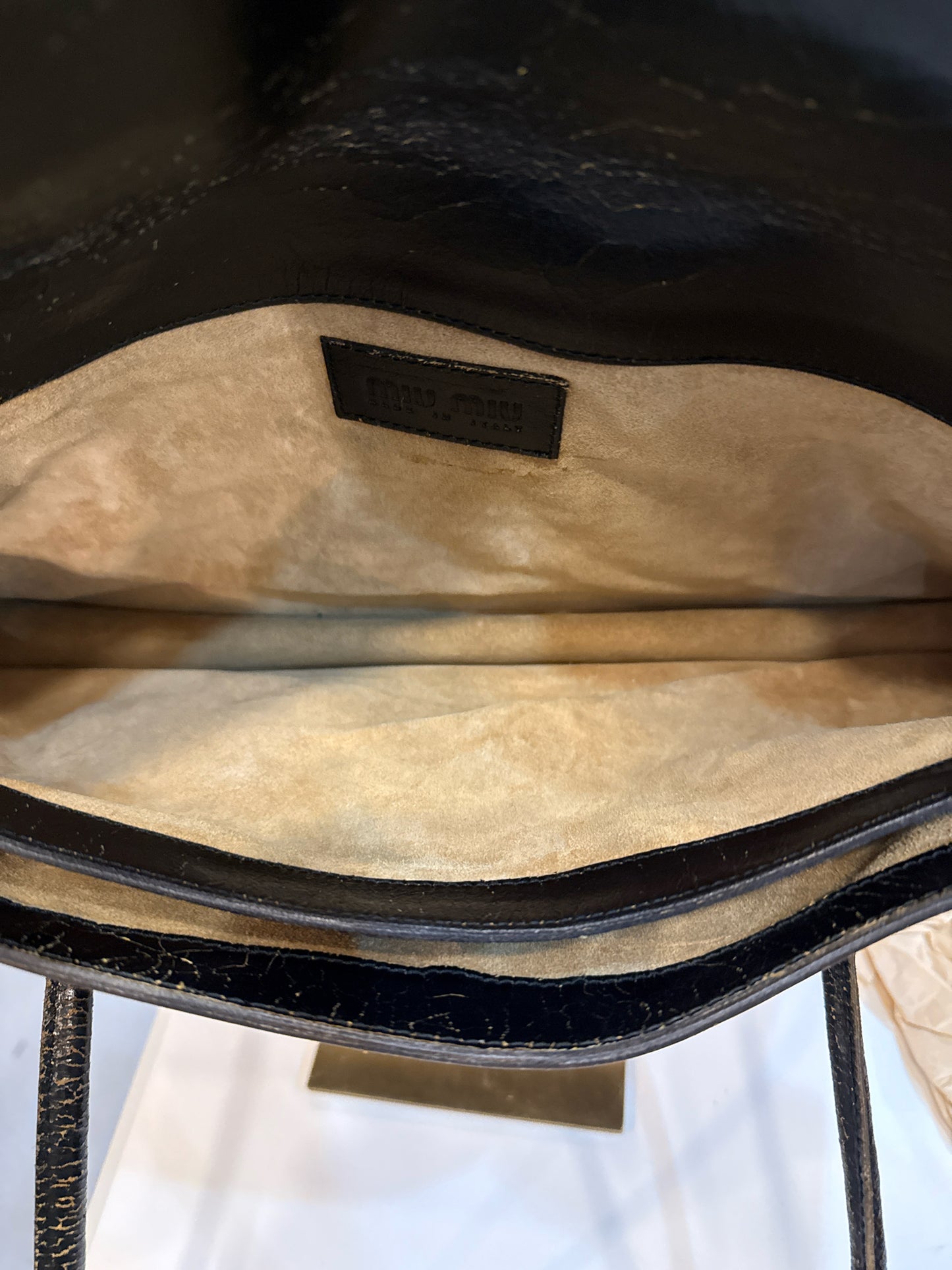 Miu Miu Vintage / Y2K Cracked Leather Black Handbag