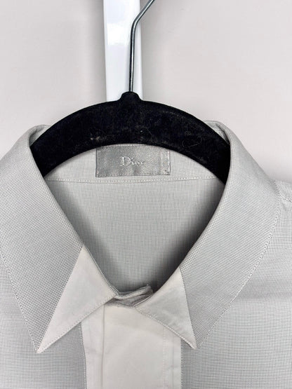 Mens Size 38 Dior Gray Cotton Small Checkered Men's Shirt
