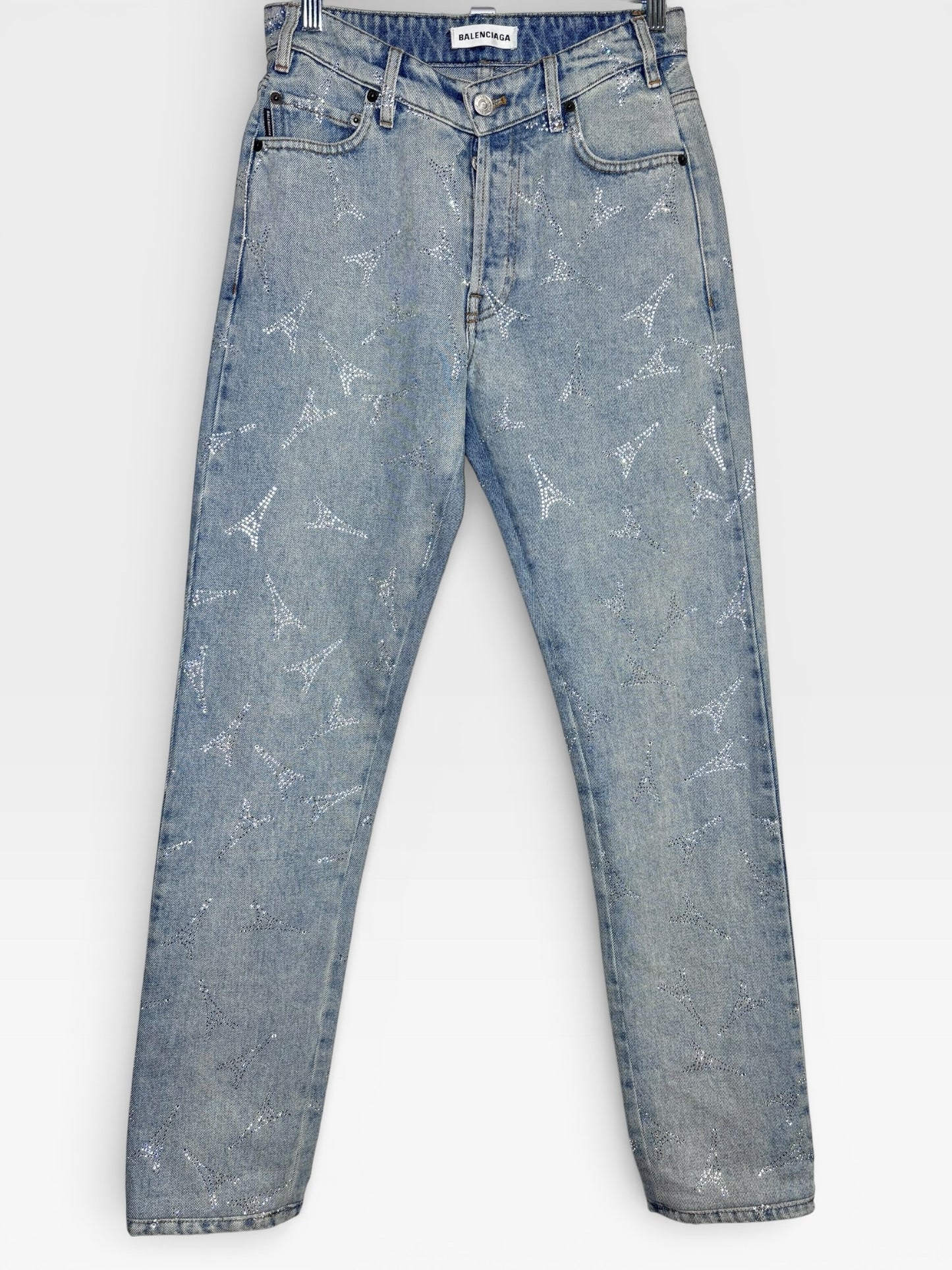 Women Size 27 Balenciaga Denim Crystal  Eiffel Tower Jeans