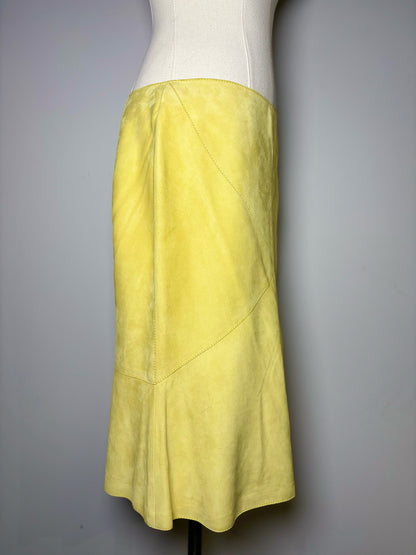 Women Size 6 Valentino Garavani Yellow Solid Suede Leather Skirt