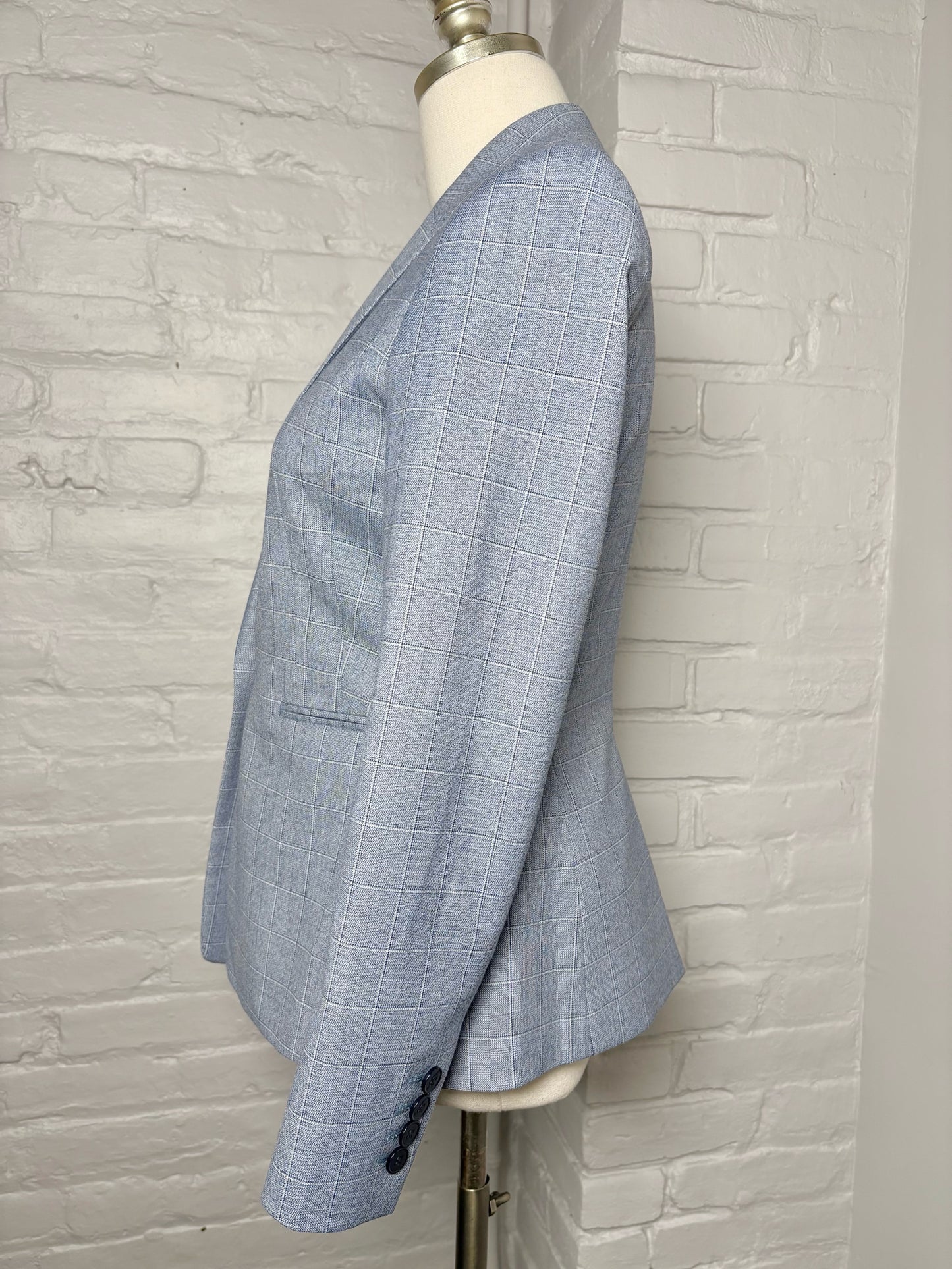 Women Size 4 Reiss Sky Blue Checkered Tailored Blazer