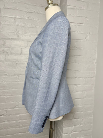 Women Size 4 Reiss Sky Blue Checkered Tailored Blazer
