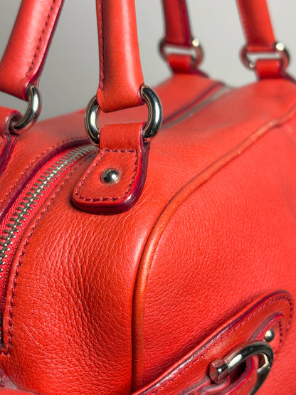 Salvatore Ferragamo Solid Pebble Leather Red Calfskin Medium Purse