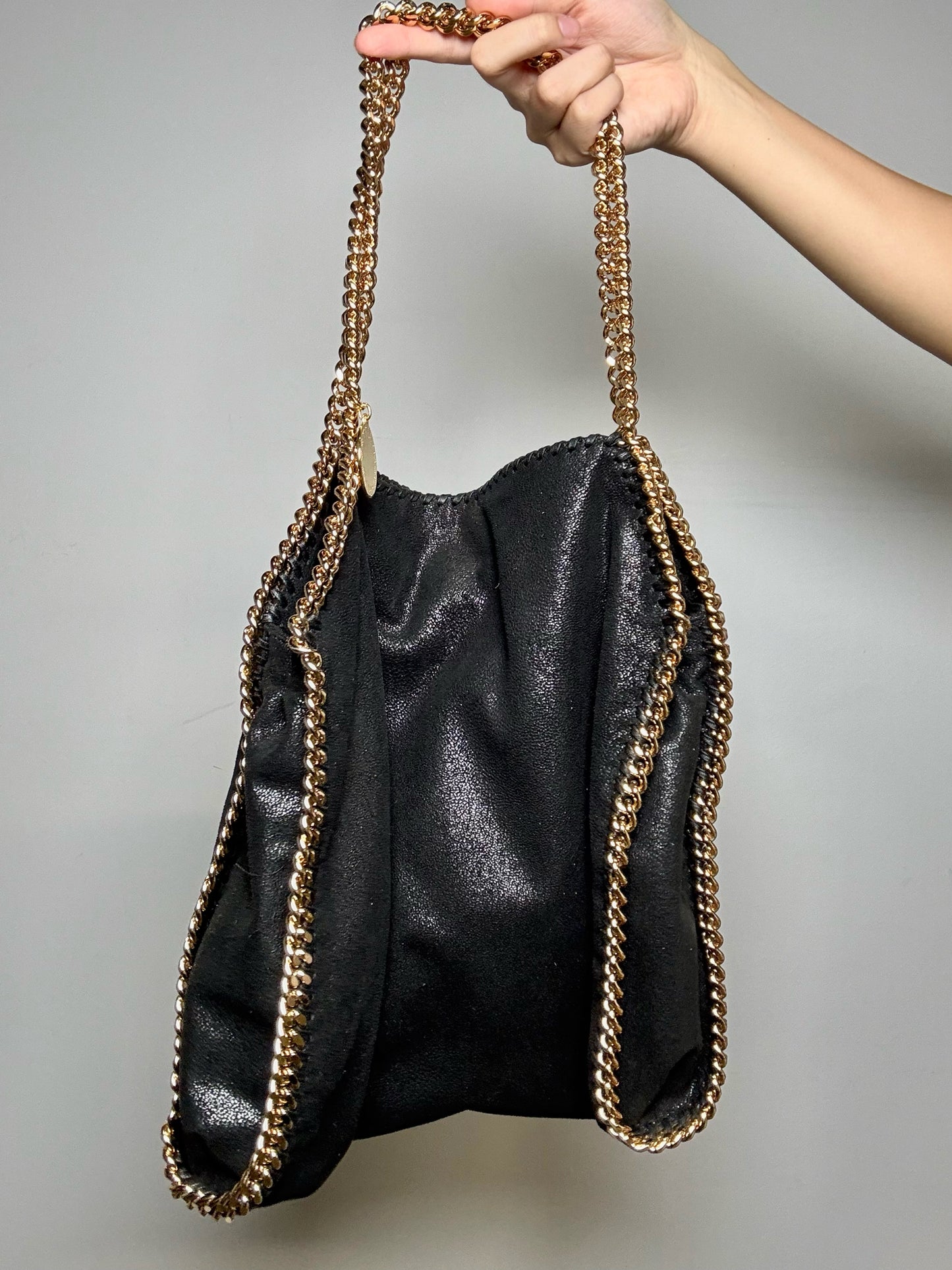 Stella McCartney Vintage Shaggy Deer Pre-owned Black & Gold Vegan Large Purse