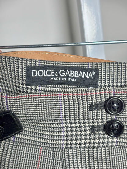 Dolce & Gabbana Gray Plaid Silver Logo Buckles Skirt