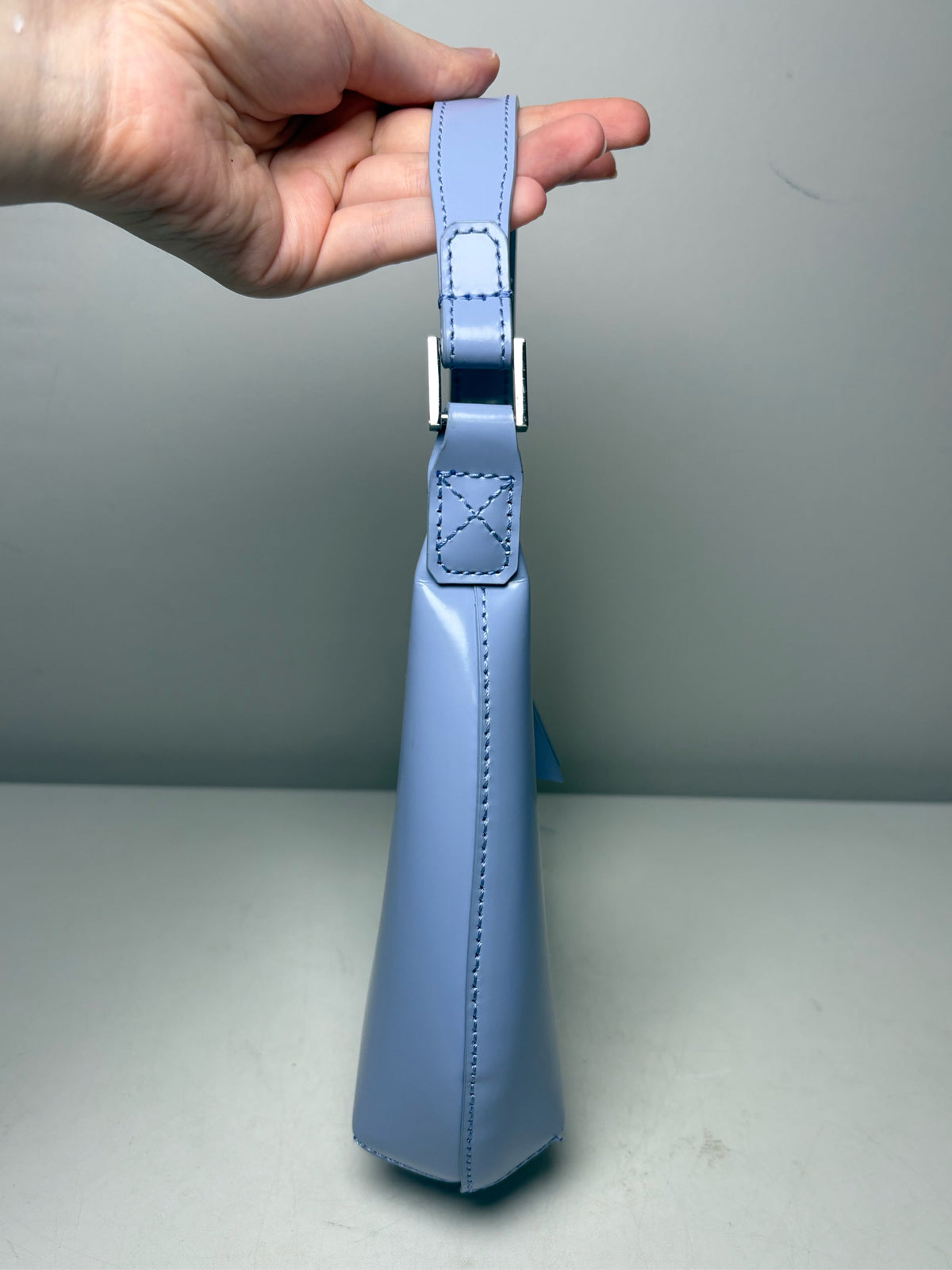 Women's BY FAR Amber Mini Baby Blue Patent Leather Pre-Owned Shoulder Bag