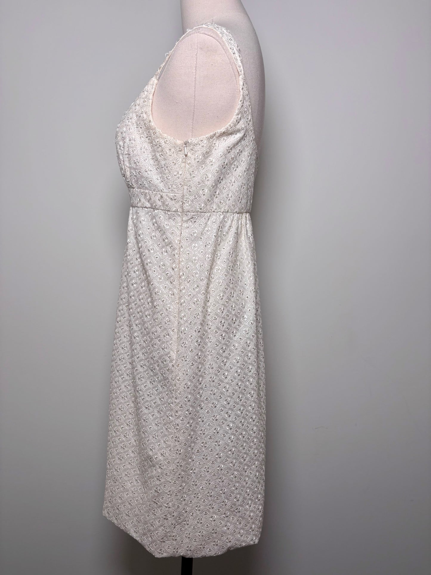 Women Size M Marina Cream Eyelet Lace, Beads Cotton Bubble Dress