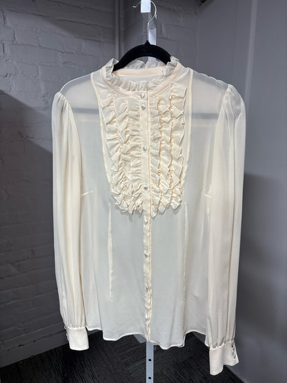 Women Size 48 (M) Dolce & Gabbana Cream Solid Women's 100% Silk Vintage Blouse