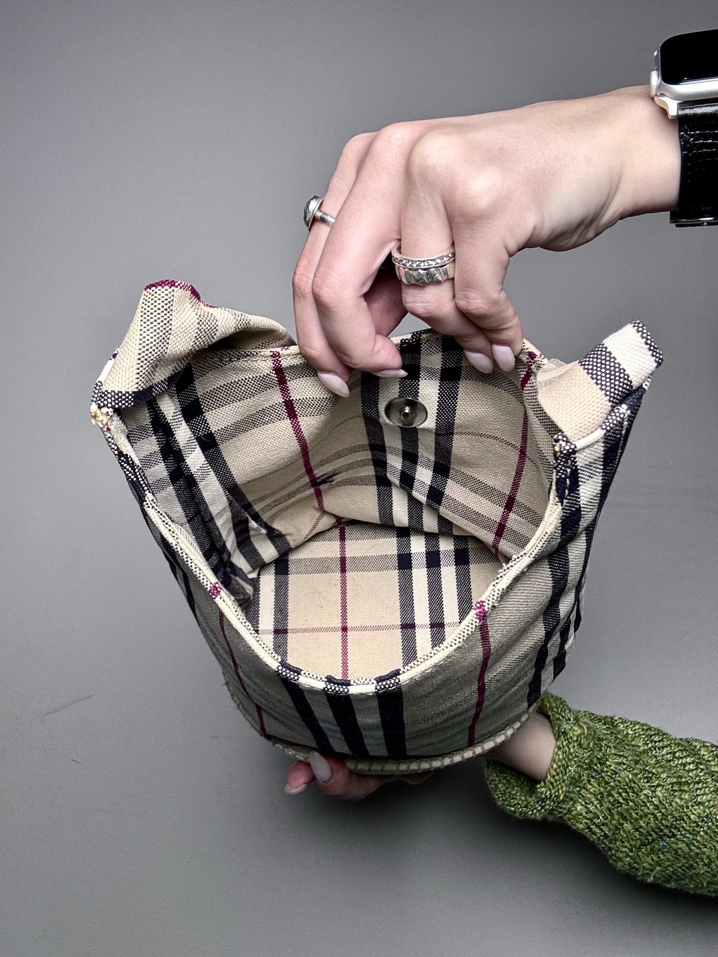 Burberry Plaid Canvas Beige Espadrille Bucket Purse