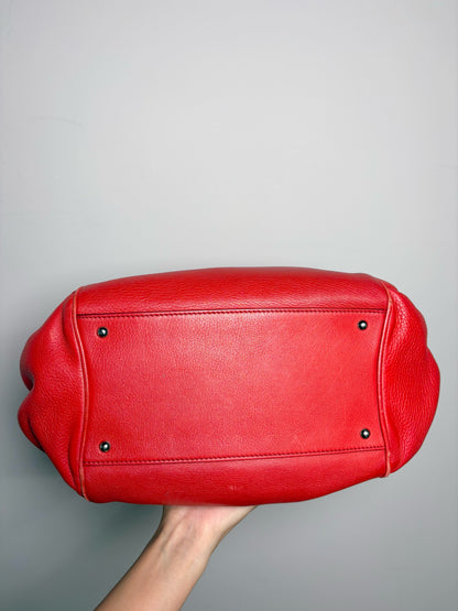 Salvatore Ferragamo Solid Pebble Leather Red Calfskin Medium Purse