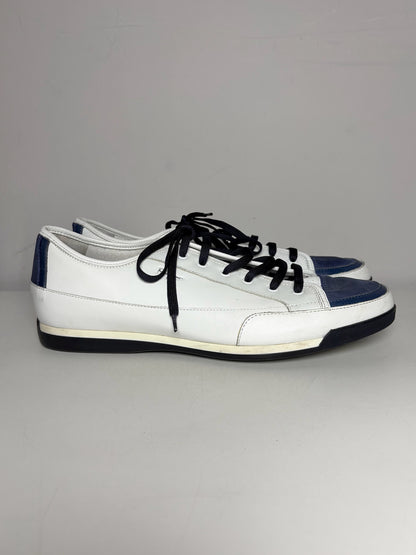 Salvatore Ferragamo White, Blue Leather Colorblock Men's Pre-owned 11 Sneakers