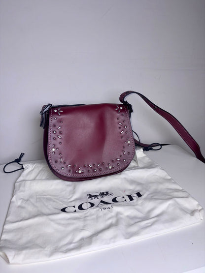 Women's Coach 20115 Pearls, Grommets Leather Pre-owned Bordeaux Saddle Bag