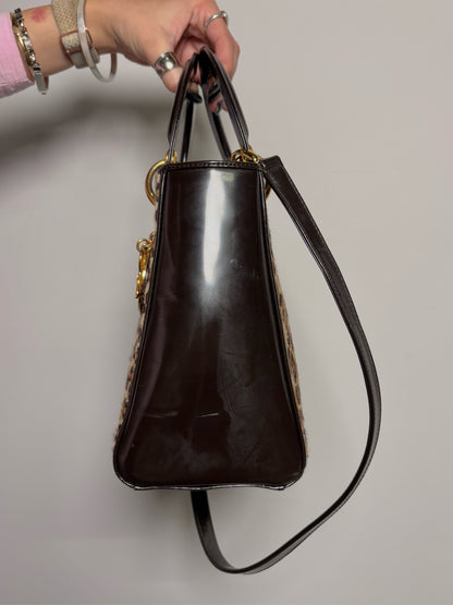 Christian Dior Animal Print Brown Ponyhair Leather Lady Dior Purse