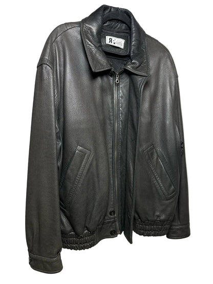 Men Size 54 IT (US 44 / XL Est.) Roberto Pierguidi Black Pebble Leather Vintage Rare Pre-Owned Bomber Jacket