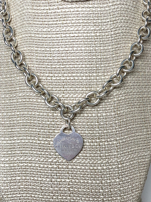 Tiffany & Co. Sterling Silver Chain Link Heart Tag Necklace