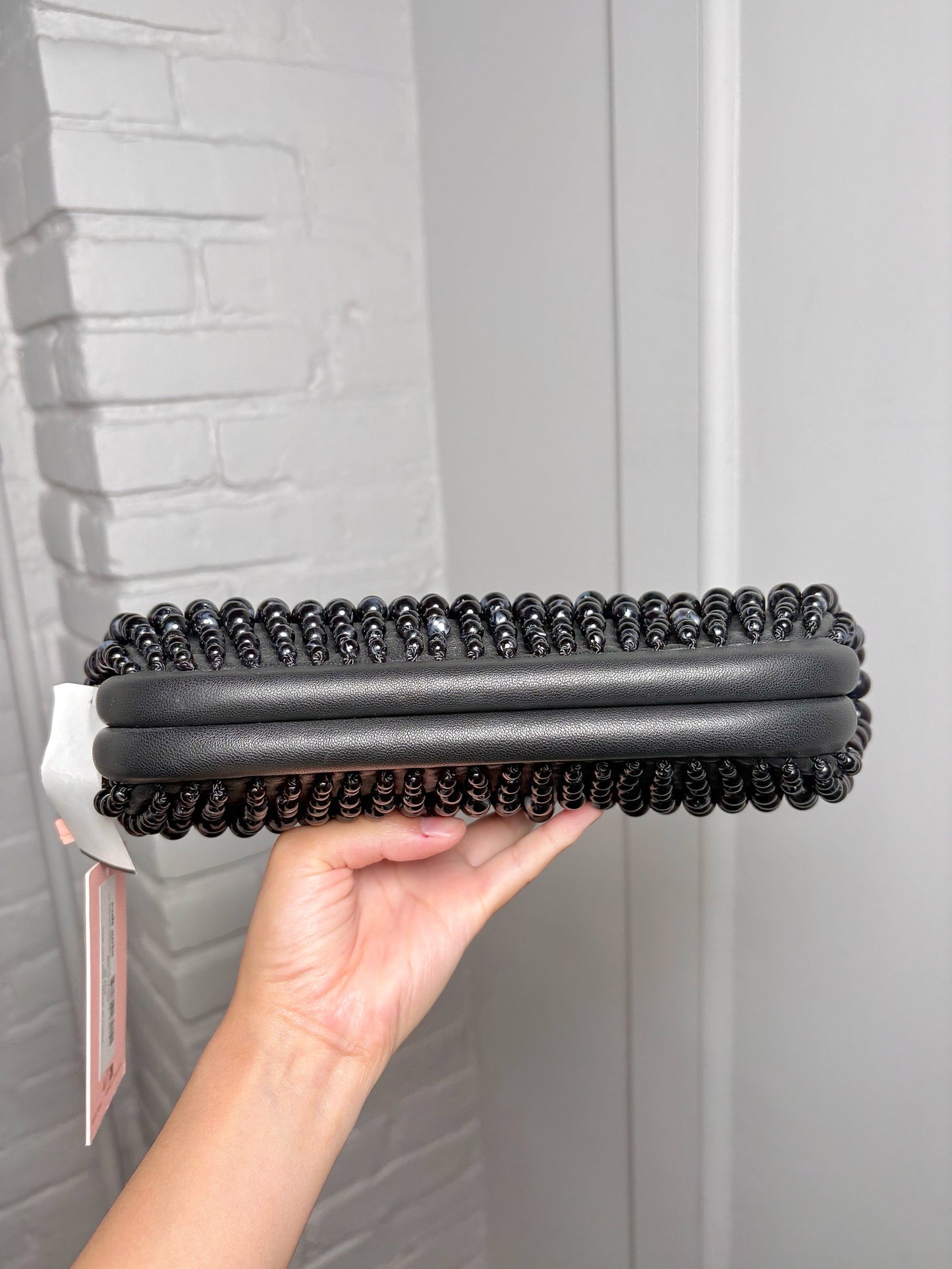 Cult Gaia Nia Clutch Beaded Leather Trim NWT Purse