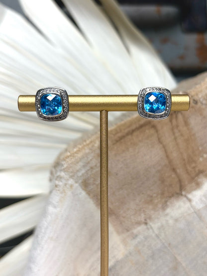David Yurman Blue Topaz, Diamond 5mm Stud Earrings