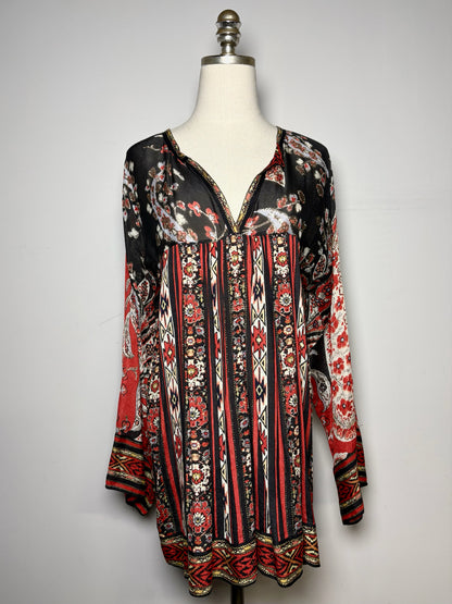 Women Size 2 Isabel Etoile Marant Red, Black Multi-Print 100% Viscose Blouse