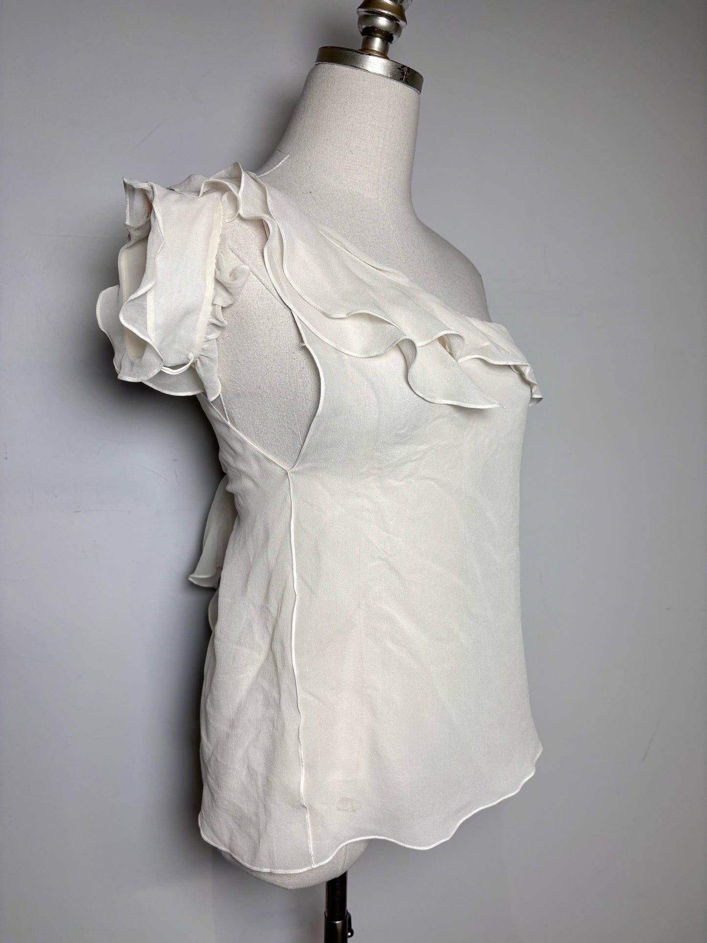 Women Size 10 Emilio Pucci Ivory One-shoulder Ruffled High Neck NWT Top