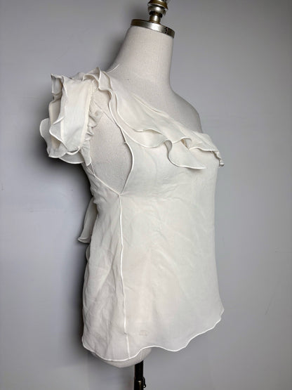 Women Size 10 Emilio Pucci Ivory One-shoulder Ruffled High Neck NWT Top