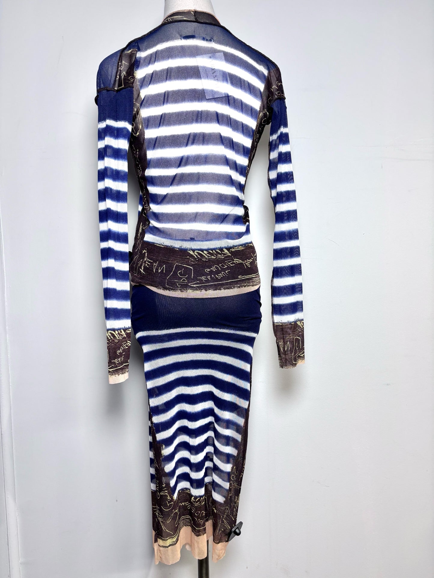 Women Size S (Estimate) Jean Paul Gaultier Blue, White Striped 2 Piece Mesh Set