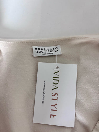 Women Size M Brunello Cucinelli Bone Cotton Blend Sleeveless Pre-owned Top