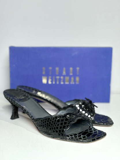 W Shoe Size 9 Stuart Weitzman Black Leather Snake Skin Heels
