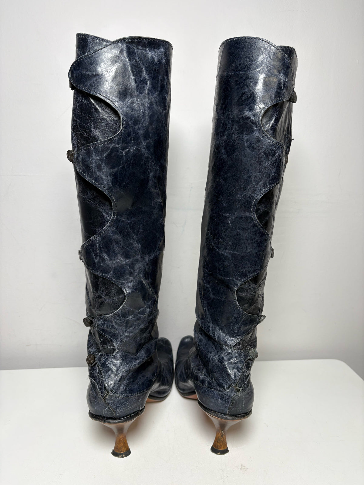 Women's Shoe Size 39 Cydwoq Kappa Deep Navy Leather Rare Pre-Owned Knee-High Boots
