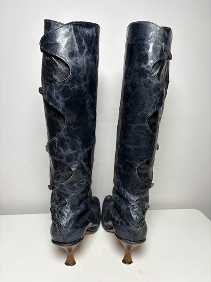 Women's Shoe Size 39 Cydwoq Kappa Deep Navy Leather Rare Pre-Owned Knee-High Boots