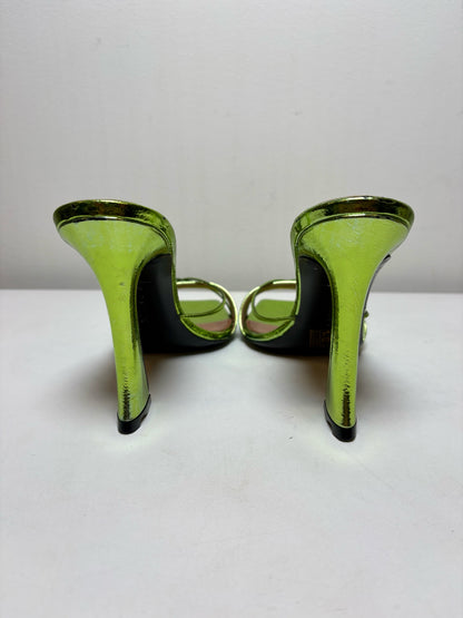W Shoe Size 38 (7.5 - 8) D'Accori Bright Green "Lust Mules" Leather Calf Heels