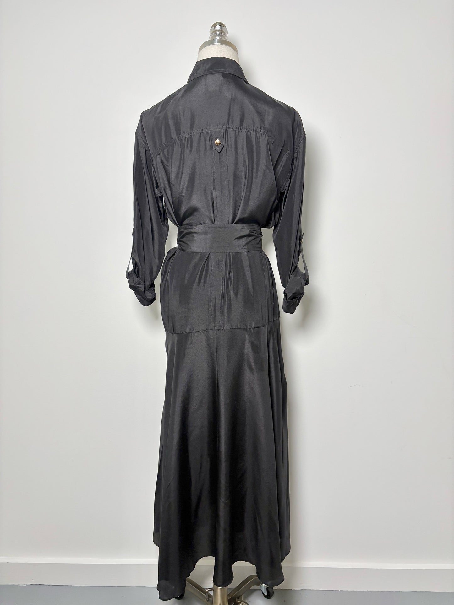 Women Size 2 Veronica Beard Black Solid Silk Shirt Midi Dress